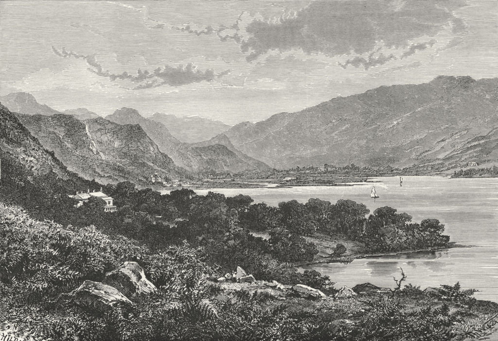 CUMBS. Derwent Water c1885 old antique vintage print picture